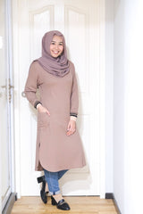 Waffle knit long tunic with cuff sleeve