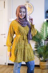 Rabia ruffle printed tunic Mustard L