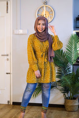 Rabia ruffle printed tunic Mustard L