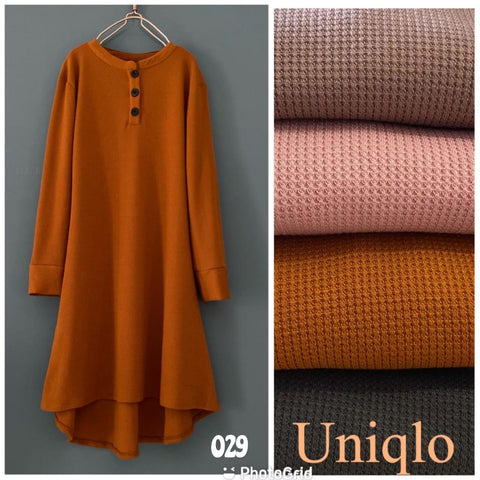 Waffle knit button long tunic