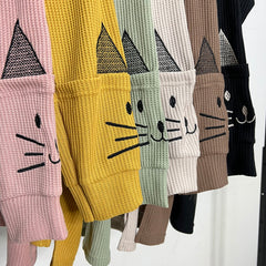 Wendy hilow waffle cat sleeve top