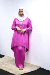 Slant pleated topskirt set (long) #4 Hotpink